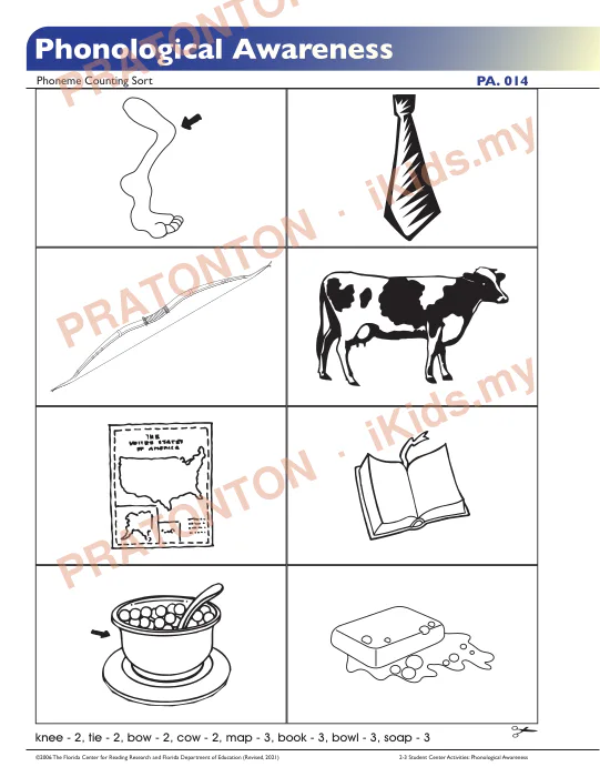 Pratonton muka 3 lembaran Phonological Awareness — Bahasa Inggeris Tahun 2