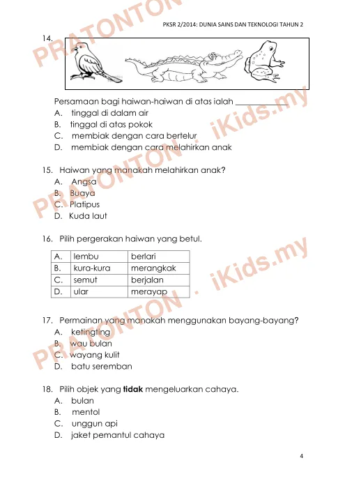 Pratonton muka 4 lembaran PKSR 2/2014: DUNIA SAINS DAN TEKNOLOGI TAHUN 2 — Sains Tahun 2