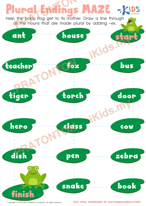 Pratonton muka 1 lembaran Plural Endings MAZE — Bahasa Inggeris Tahun 2