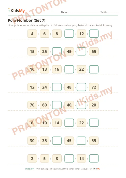 Pratonton muka 1 lembaran Pola Nombor (Set 7) — Matematik Tahun 2