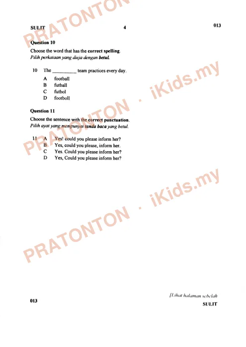 Pratonton muka 4 lembaran Pra UPSR Siri 1/2019 Negeri Sembilan — Bahasa Inggeris Pemahaman Bahagian A — Bahasa Inggeris Tahun 6