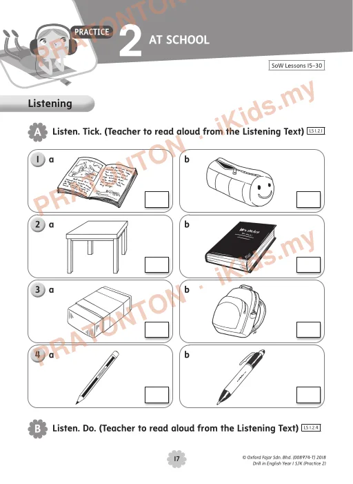 Pratonton muka 1 lembaran PRACTICE — Bahasa Inggeris Tahun 1