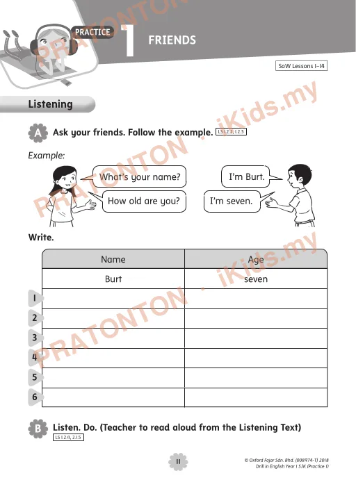 Pratonton muka 1 lembaran PRACTICE — Bahasa Inggeris Tahun 1