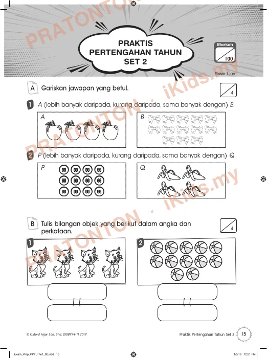 Pratonton muka 1 lembaran PRAKTIS — Matematik Tahun 1