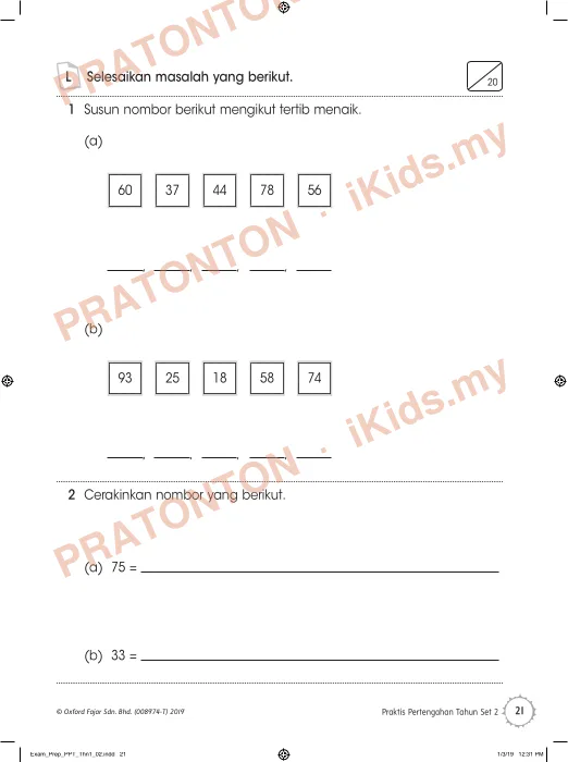 Pratonton muka 7 lembaran PRAKTIS — Matematik Tahun 1