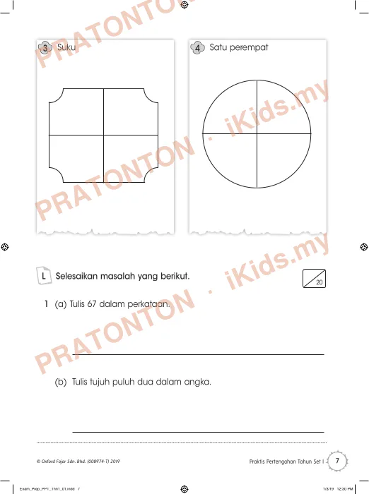 Pratonton muka 7 lembaran PRAKTIS — Matematik Tahun 1