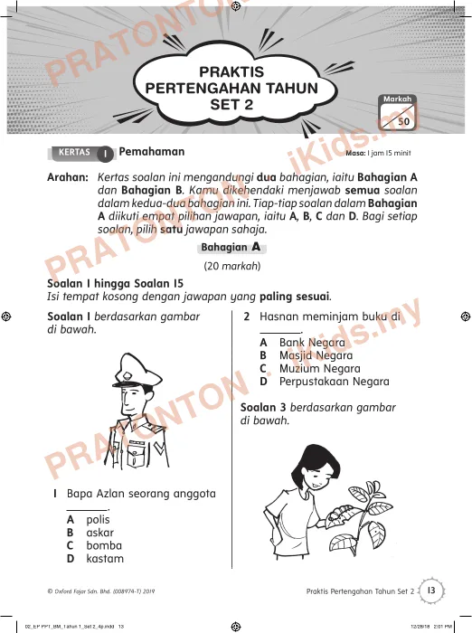 Pratonton muka 1 lembaran PRAKTIS — Matematik Tahun 1