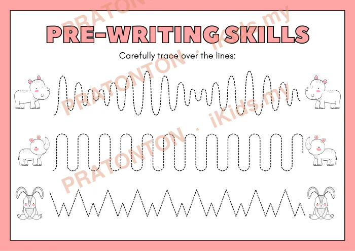Pratonton muka 6 lembaran PRE-WRITING SKILLS — Bahasa Inggeris Tahun 1