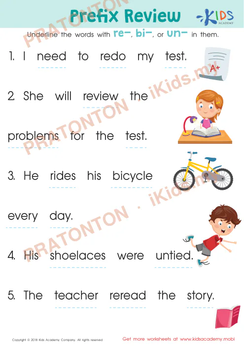 Pratonton muka 1 lembaran Preﬁx Review — Bahasa Inggeris Tahun 2