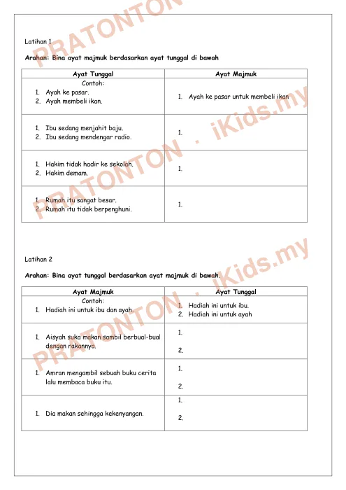 Pratonton muka 2 lembaran PREDIKAT. — Bahasa Melayu Tahun 1