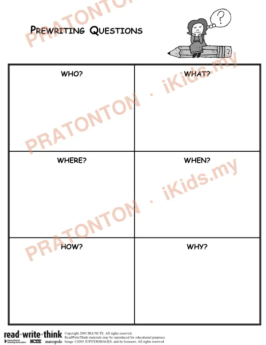 Pratonton muka 1 lembaran PREWRITING QUESTIONS — Bahasa Inggeris Tahun 1
