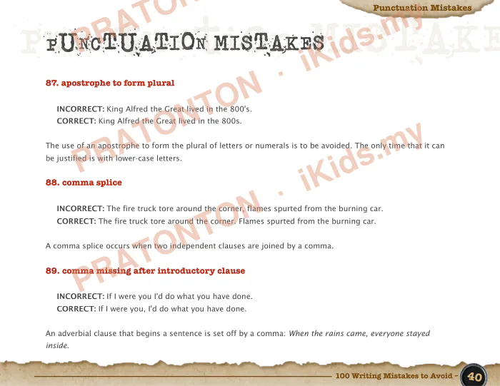 Pratonton muka 1 lembaran Punctuation Mistakes — Bahasa Inggeris Tahun 1