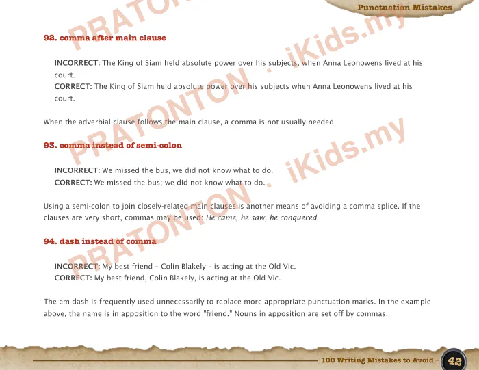 Pratonton muka 3 lembaran Punctuation Mistakes — Bahasa Inggeris Tahun 1