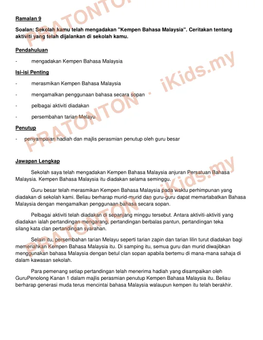 Pratonton muka 1 lembaran Ramalan 9 — Bahasa Inggeris Tahun 3