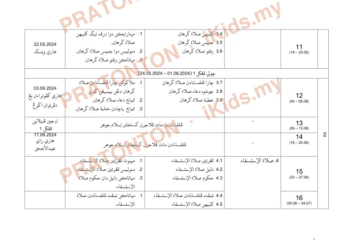 Pratonton muka 4 lembaran Rancangan Pengajaran Tahunan 2024/2025 — Amalan Lazim Darjah 6 — Pendidikan Islam Tahun 6
