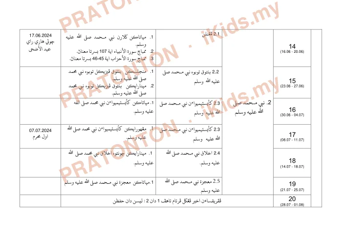 Pratonton muka 6 lembaran Rancangan Pengajaran Tahunan 2024/2025 — Sirah Darjah 6 — Pendidikan Islam Tahun 6