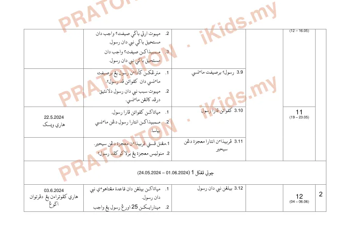 Pratonton muka 5 lembaran Rancangan Pengajaran Tahunan 2024/2025 — Tauhid Darjah 6 — Pendidikan Islam Tahun 6