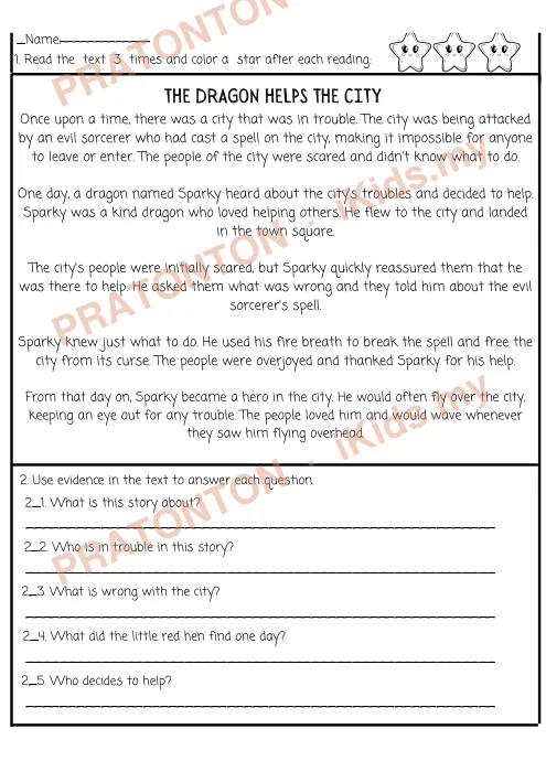 Pratonton muka 1 lembaran Reading Comprehension Passages and Questions 2nd Grade — Bahasa Inggeris Tahun 2