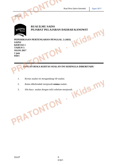 Pratonton muka 1 lembaran Ruai Ilmu Sains Kanowit Ogos 2017 — Sains Tahun 5 — Sains Tahun 5