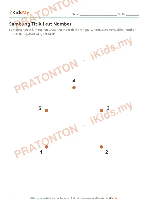 Pratonton muka 1 lembaran Sambung Titik Ikut Nombor (Rumah) — Matematik Anak Istimewa