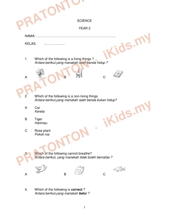 Pratonton muka 1 lembaran SCIENCE — Sains Tahun 2