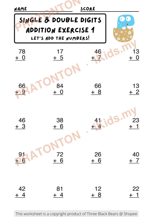 Pratonton muka 1 lembaran Score — Matematik Tahun 1