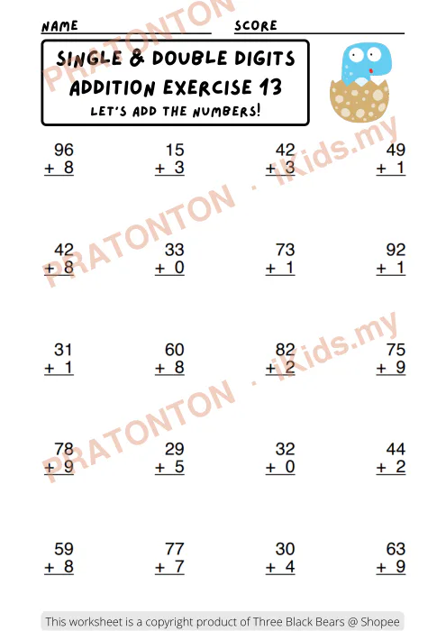 Pratonton muka 13 lembaran Score — Matematik Tahun 1