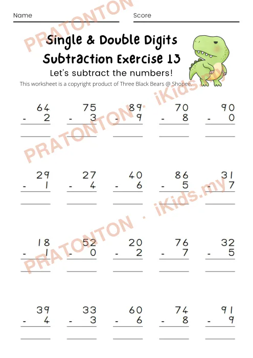 Pratonton muka 13 lembaran Score — Matematik Tahun 1