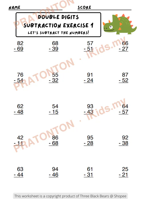 Pratonton muka 1 lembaran Score — Matematik Tahun 1