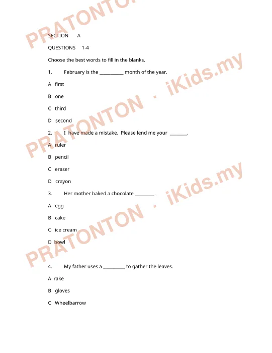 Pratonton muka 1 lembaran SECTION — Bahasa Inggeris Tahun 2