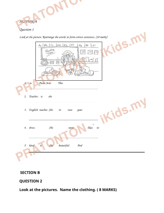 Pratonton muka 1 lembaran SECTION A — Bahasa Inggeris Tahun 2