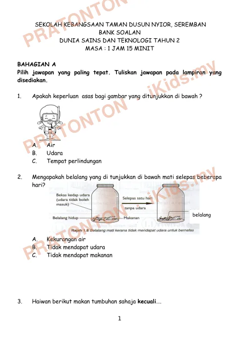 Pratonton muka 1 lembaran SEKOLAH KEBANGSAAN TAMAN DUSUN NYIOR, SEREMBAN — Sains Tahun 2