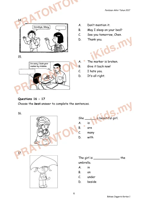 Pratonton muka 6 lembaran SEKOLAH KEBANGSAAN TELOK BAHANG — Bahasa Inggeris Tahun 2