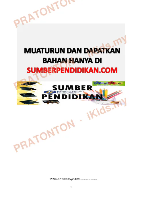 Pratonton muka 1 lembaran SEKOLAH KEBANGSAAN ........................... — Bahasa Inggeris Tahun 1