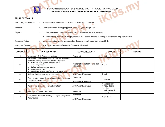 Pratonton muka 8 lembaran SEKOLAH MENENGAH JENIS KEBANGSAAN KATHOLIK TANJONG MALIM — Bahasa Inggeris Tahun 3