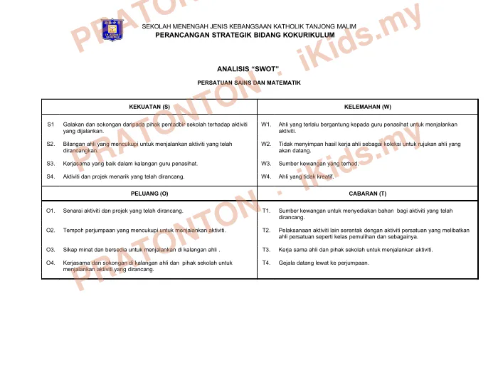 Pratonton muka 1 lembaran SEKOLAH MENENGAH JENIS KEBANGSAAN KATHOLIK TANJONG MALIM — Bahasa Inggeris Tahun 3