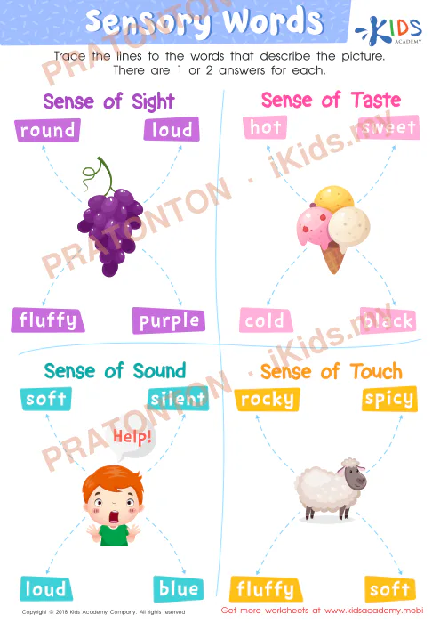 Pratonton muka 1 lembaran Sensory Words — Bahasa Inggeris Tahun 1