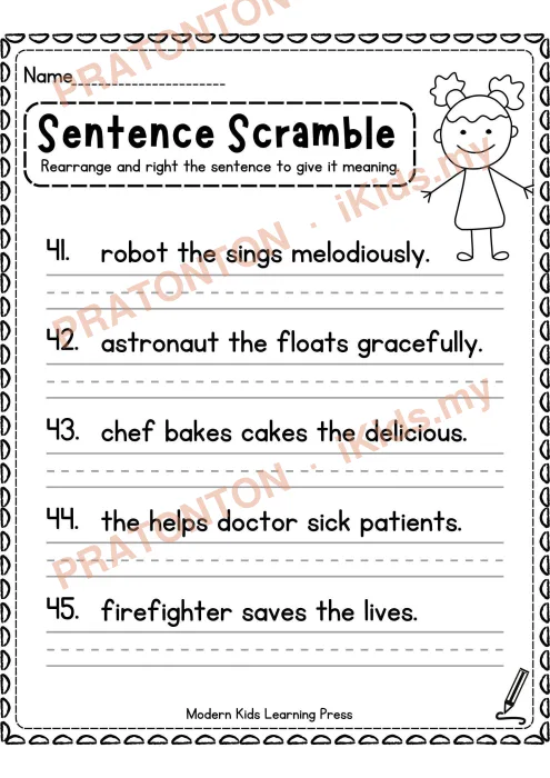 Pratonton muka 1 lembaran Sentence Building Worksheet — Matematik Tahun 2