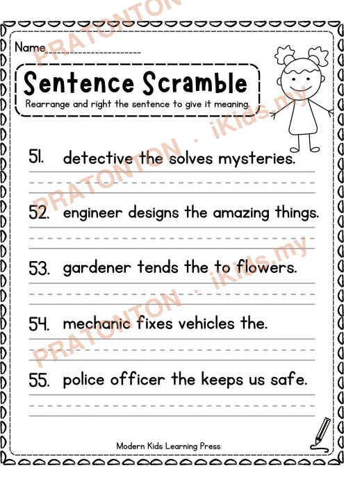 Pratonton muka 11 lembaran Sentence Building Worksheet — Matematik Tahun 2