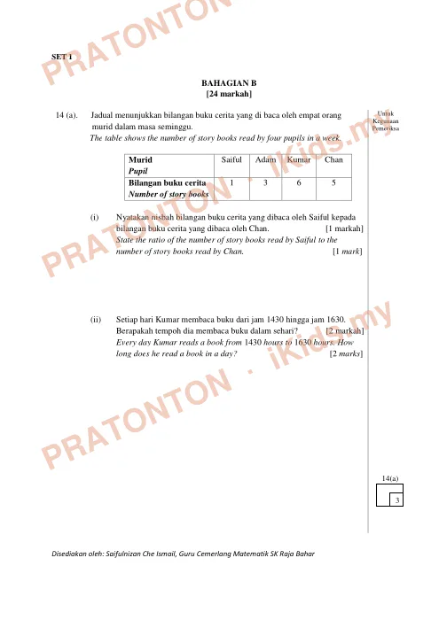 Pratonton muka 7 lembaran Latihan Matematik Set 1 — Matematik Tahun 4