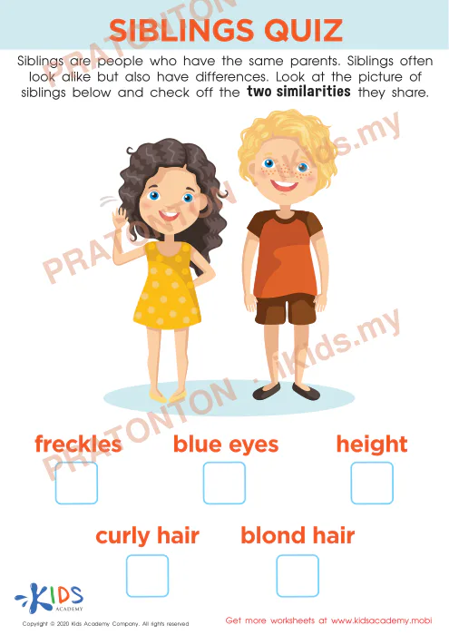 Pratonton muka 1 lembaran SIBLINGS QUIZ — Sains Tahun 1