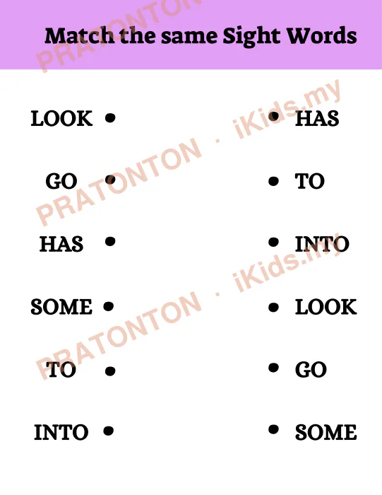 Pratonton muka 10 lembaran Sight Word Aktiviti — Bahasa Inggeris Tahun 1