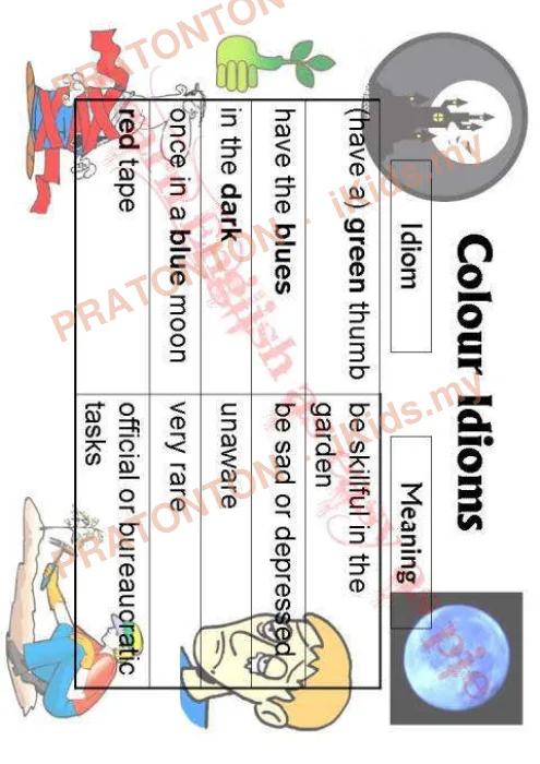 Pratonton muka 3 lembaran Simpulan Bahasa Berkaitan Warna (Colour Idioms) — Bahasa Inggeris Tahun 6