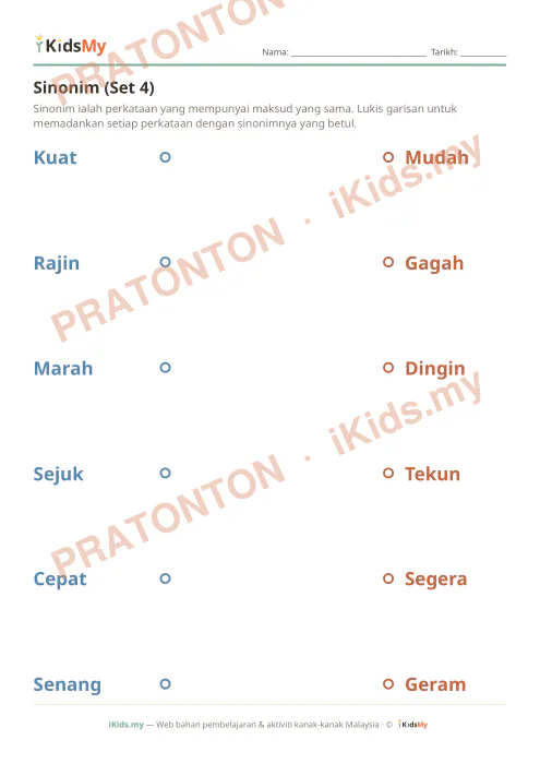 Pratonton muka 1 lembaran Sinonim (Set 4) — Bahasa Melayu Tahun 2