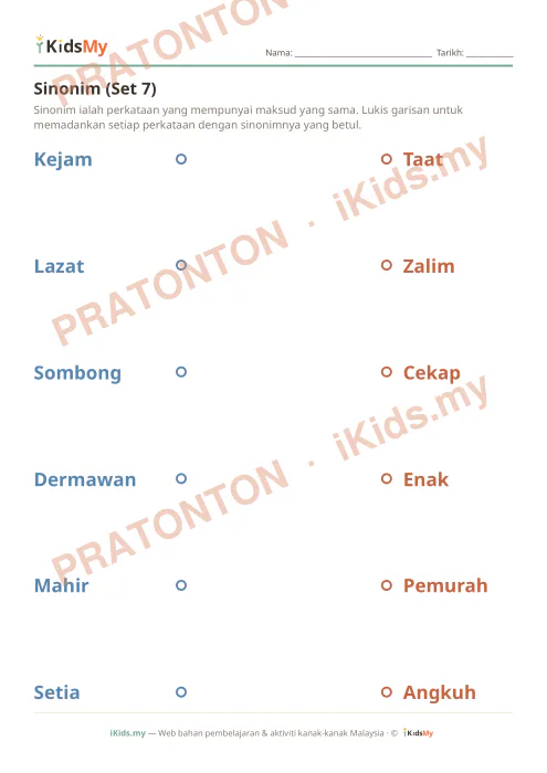 Pratonton muka 1 lembaran Sinonim (Set 7) — Bahasa Melayu Tahun 3