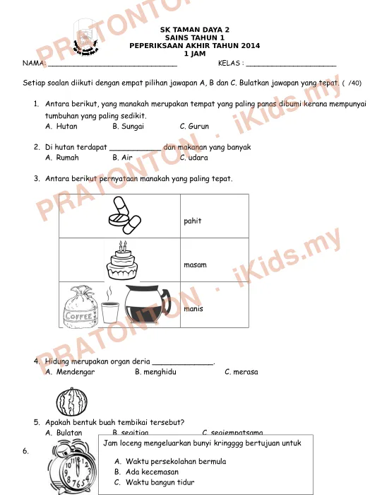 Pratonton muka 1 lembaran SK TAMAN DAYA 2 — Sains Tahun 1