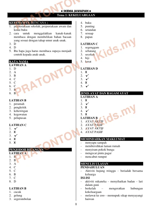 Pratonton muka 1 lembaran Skema Jawapan Bahasa Melayu — Bahasa Melayu Tahun 4