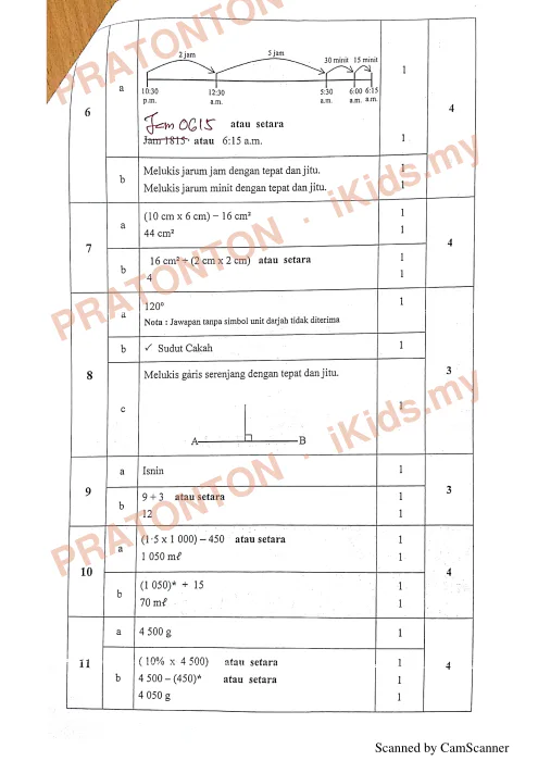 Pratonton muka 2 lembaran Skema Jawapan Matematik Kertas 2 — Ujian OTI 3 Selangor 2018 — Matematik Tahun 6
