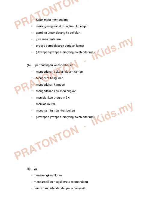 Pratonton muka 3 lembaran Skema Jawapan Percubaan 2019 — Bahasa Melayu Pemahaman — Bahasa Melayu Tahun 6