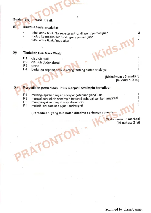 Pratonton muka 9 lembaran Skema Jawapan Percubaan Kelantan — Bahasa Melayu Kertas 2 — Bahasa Melayu Tahun 5